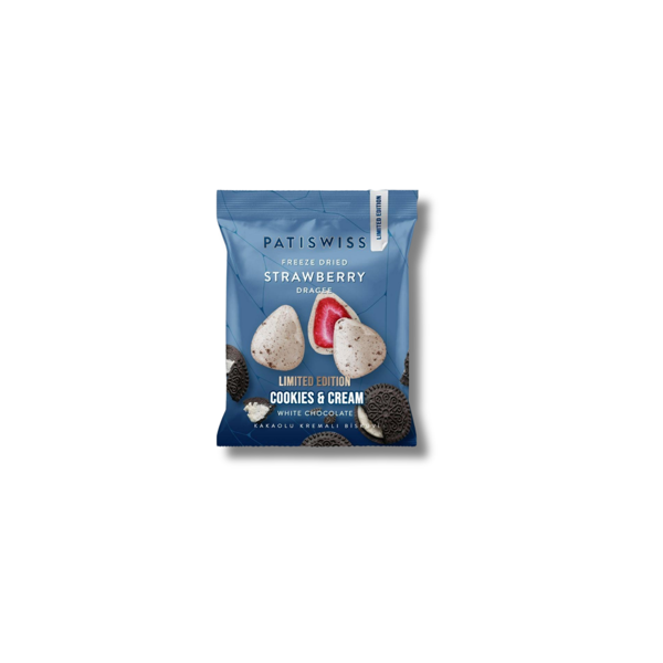 Beyaz Çikolatalı Kremalı Bisküvi Çilek Draje, 50G - Image 1