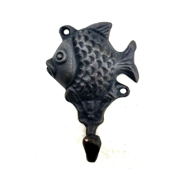 Antika Tarz Dekoratif Pirinç Balık Figürlü Askı - 84x51mm, Oksit - Image 1