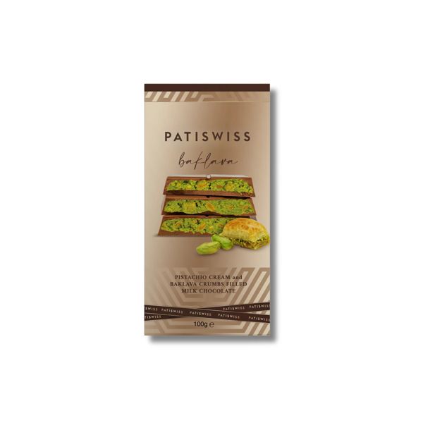 Antep Fıstıklı Krema ve Baklava Kırıntılı Sütlü Çikolata, 100G - Image 1