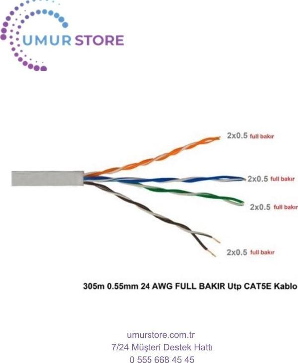 305M 0.5Mm 24 Awg Full Bakır Utp Cat5e Kablo - Image 1