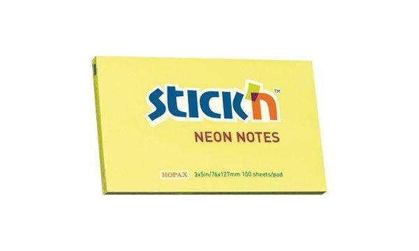 Hopax Stickn Yapışkanlı Not Kağıdı Neon Sarı 76X127Mm 100 Yaprak HE21135 (12 Li Paket) - Image 1