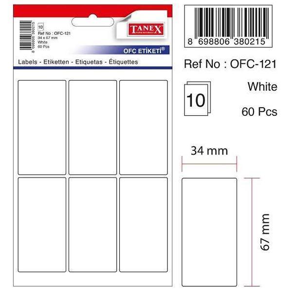 Tanex Ofis Etiketi Poşetli 34X67 Mm Beyaz Ofc-121 (10 Lu Paket) - Image 1