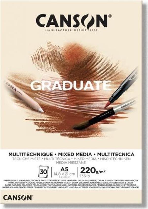 Canson A5 Çizim Bloğu (Çizim Defteri) Graduate Mix Media Natural 30 Yaprak 220 Gram 400110367 - Image 1