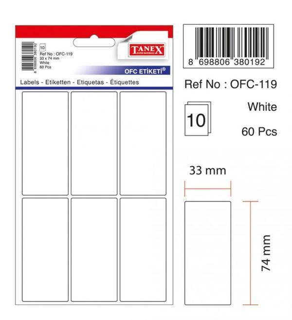Tanex Ofc-119 Ofis Etiketi Poşetli 33X74 Mm Beyaz (10 Lu Paket) - Image 1