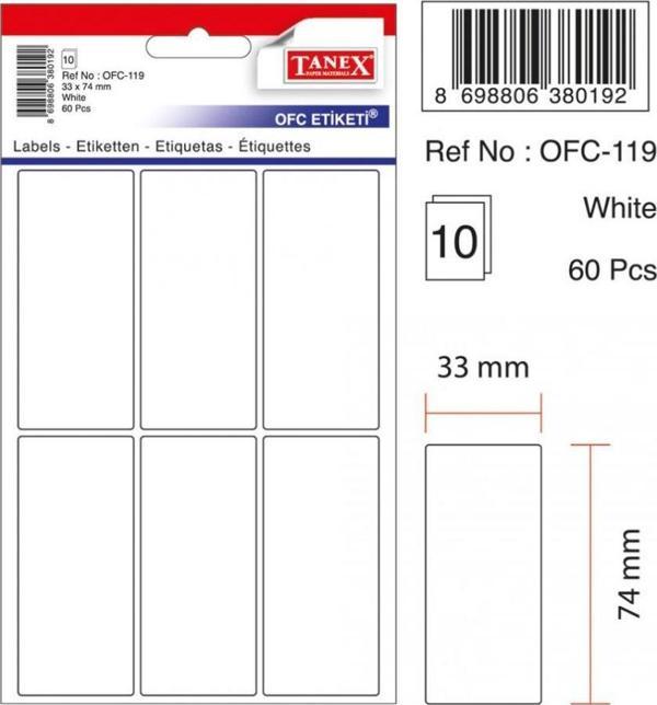 Tanex Ofc-119 Ofis Etiketi Poşetli 33X74 Mm Beyaz (10 Lu Paket) - Image 1