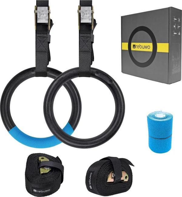Rebuwo Jimnastik Halkası Gym Ring Barfiks Halkası Siyah - Image 1