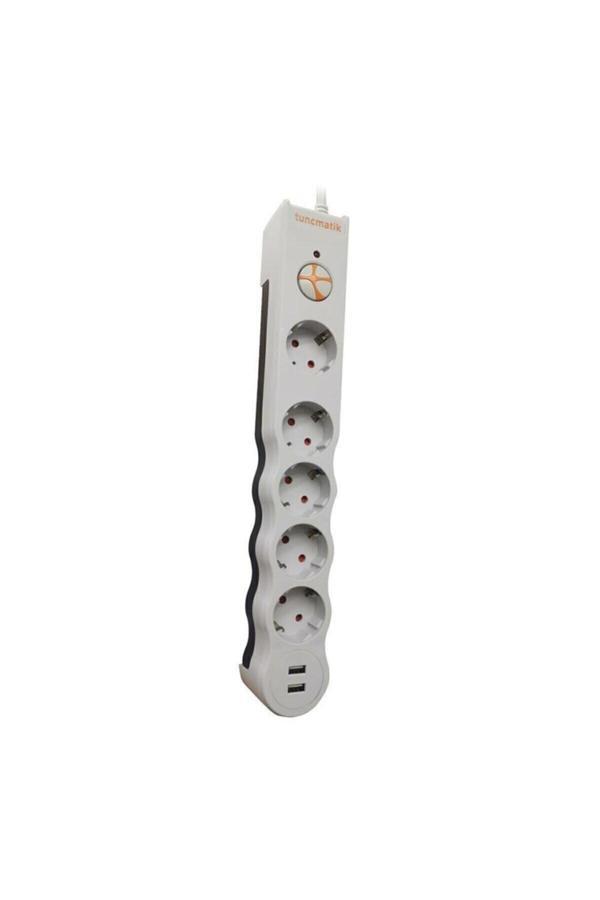 Powersurge Beyaz Beşli 2 Usb Girişli Akım Korumalı Priz 1.5 Metre Tsk5015 - Image 1