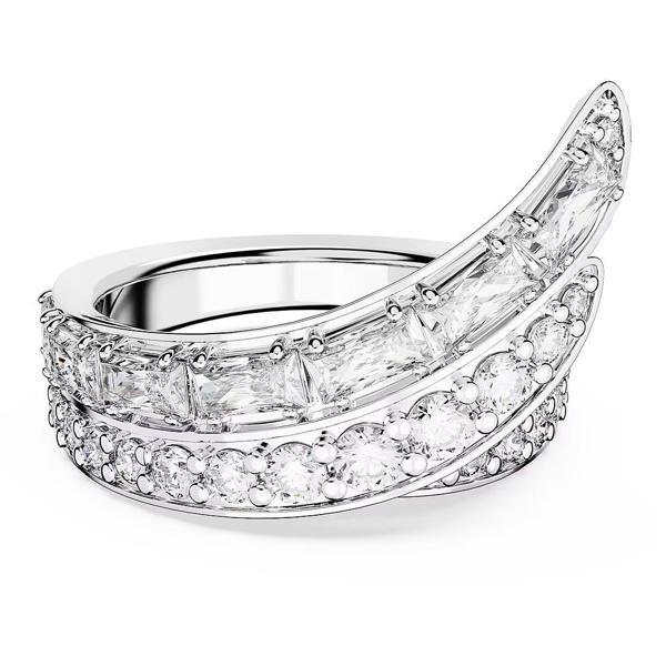 5665346 Swarovski Yüzük Hyperbola cocktail ring, Carbon neutral zirconia, Mixed cuts, Double bands, White, Rhodium plate - Image 1