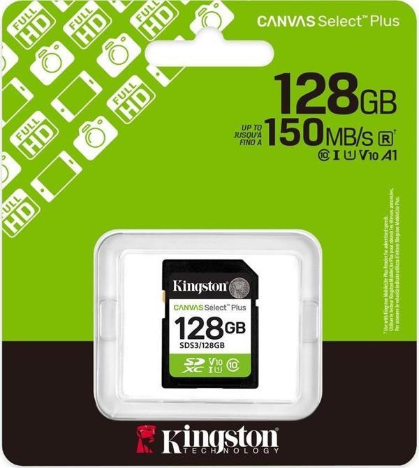 Kingston Sds3-128Gb 128Gb Sdxc Canvas Select Plus Gen3 150Mb-S C10 Uhs-İ U1 V10 Hafıza Kartı - Image 1
