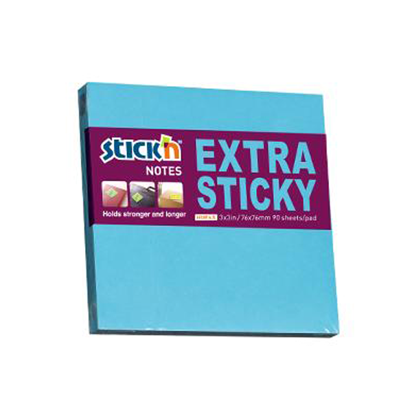Hopax Stickn 21673 Extra Yapışkanlı Not Kağıdı Extra 90 Yaprak 76X76 Mm Neon Mavi (12 Koçan) - Image 1