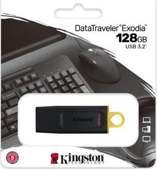 Dtx-128Gb 128Gb Usb3.2 Gen1 Datatraveler Exodia (Black + Yellow) Flash Bellek - Image 1