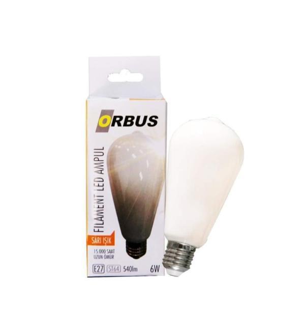 Orb-Stm6W St64 6W E27 Beyaz Cam Sarı Işık Dekoratif 540 Lm Led Ampül Ra80 220-240V-50Hz - Image 1