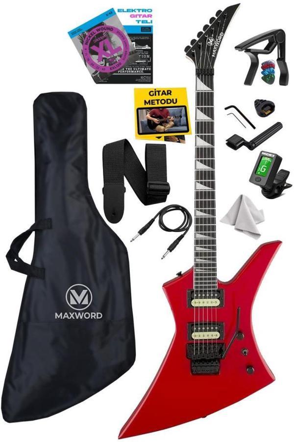 Maxword DG-34RD Kelly Kasa Floyde Rose 2x Zebra Humbucker Manyetik Elektro Gitar - Image 1