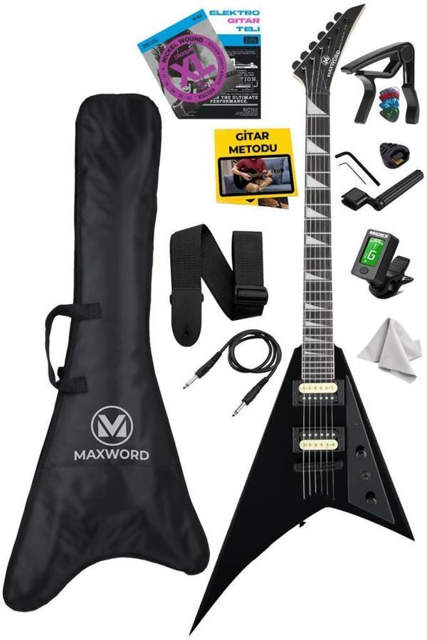 Maxword DG-28BK V Kasa Gül Klavye 2x Zebra Humbucker Manyetik Yüksek kaliteli Elektro Gitar - Image 1