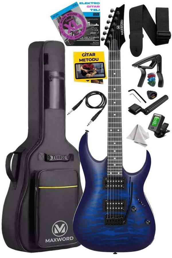 Maxword Grade Blue Rosewood Klavye HH Yüksek Kaliteli Elektro Gitar - Image 1