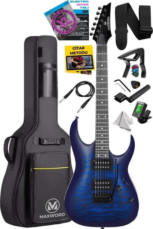 Maxword Grade Blue Rosewood Klavye HH Yüksek Kaliteli Elektro Gitar - Image 1