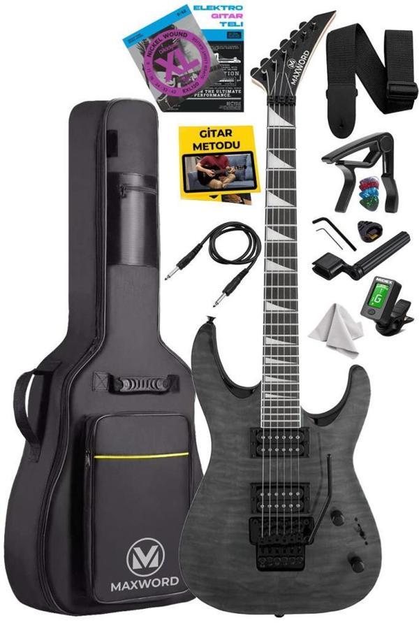 Maxword Grade Gray Rosewood Klavye HH Yüksek Kaliteli Floyde Rose Elektro Gitar - Image 1
