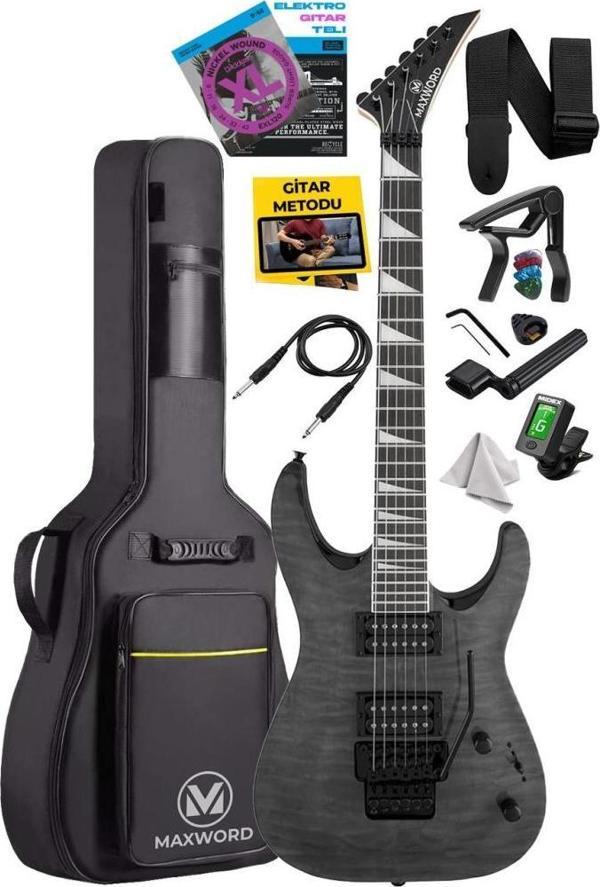 Maxword Grade Gray Rosewood Klavye HH Yüksek Kaliteli Floyde Rose Elektro Gitar - Image 1