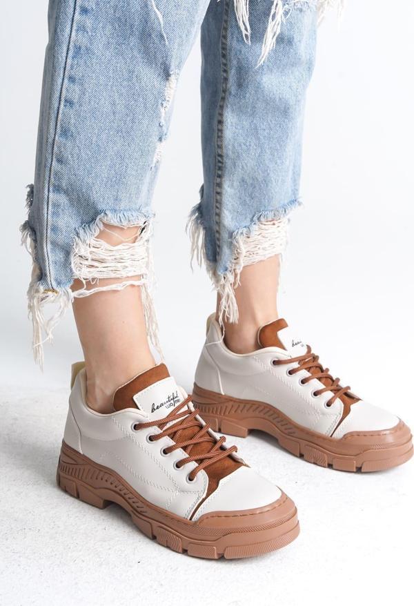 JANE Bağcıklı Ortopedik Taban Kadın Sneaker Spor Ayakkabı  CTT - Krem - Image 1