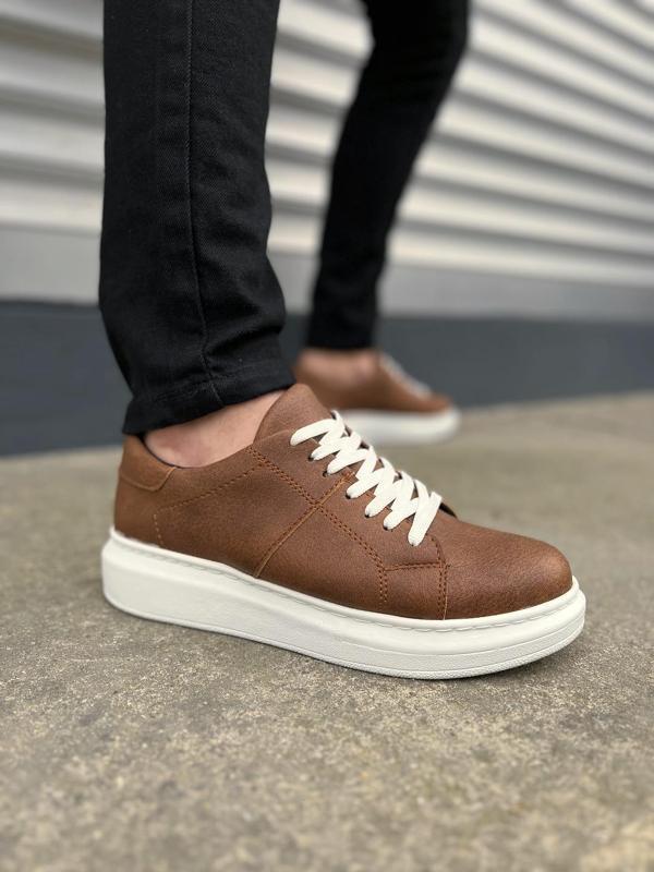 JY151 Boost Bağcıklı Cilt Erkek Günlük Sneaker Ayakkabı CBT - Taba - Image 1