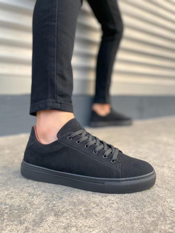JY122 Mode Bağcıklı Süet Erkek Günlük Sneaker Ayakkabı SST - Siyah - Image 1