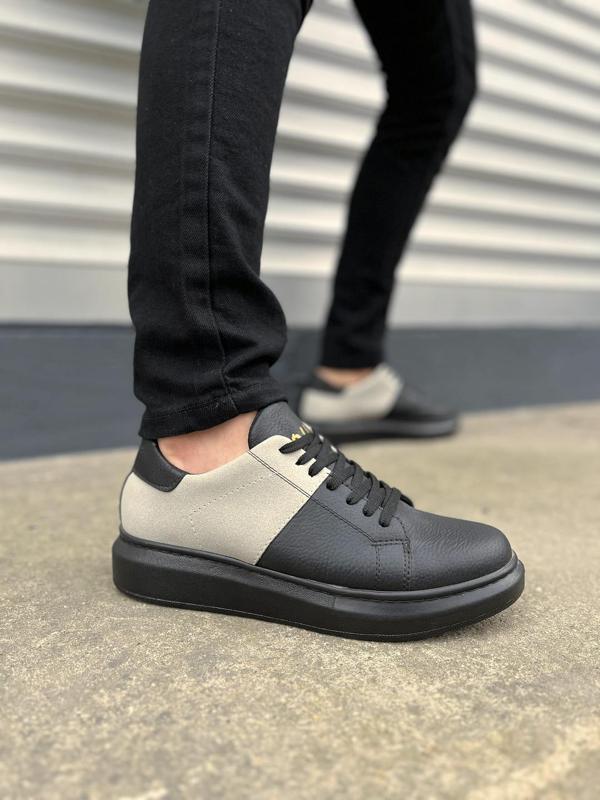 JY151 Boost Bağcıklı Cilt Süet Erkek Günlük Sneaker Ayakkabı CSST - Siyah/Gri - Image 1