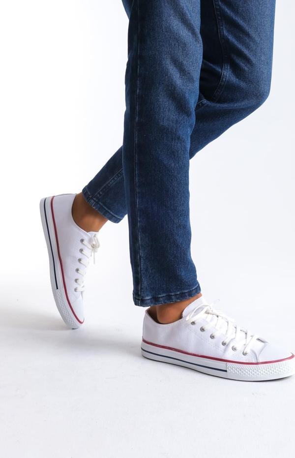 JY0422 Luke Bağcıklı Keten Kumaş Erkek Günlük Sneaker Ayakkabı KBT - Beyaz - Image 1