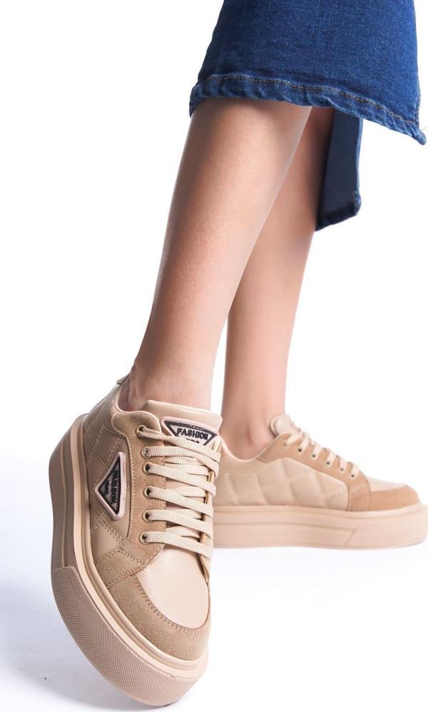 PRAG Bağcıklı Ortopedik Taban Desenli Kadın Sneaker Spor Ayakkabı CTT - Ten - Image 1