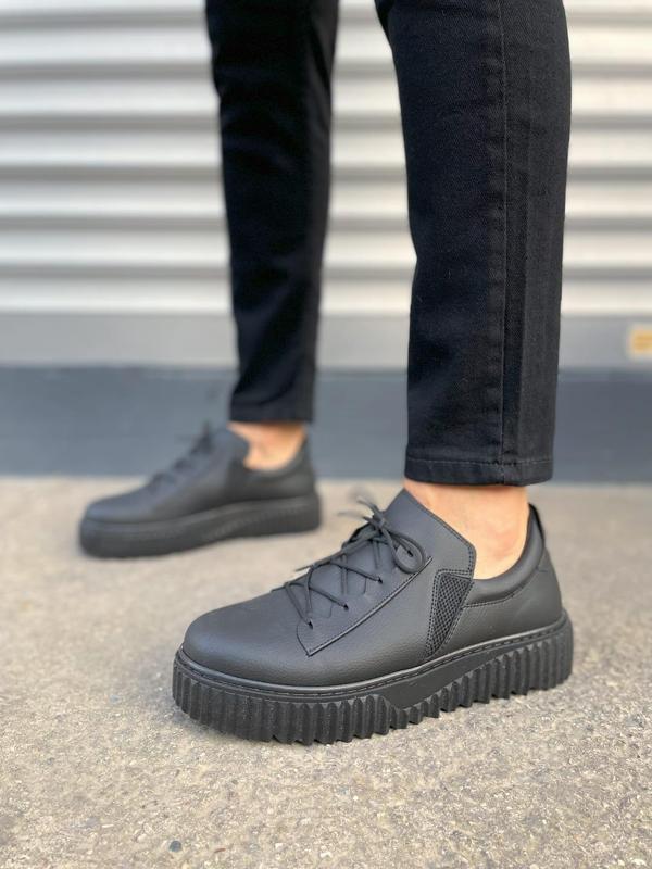 JY502 Bold Bağcıklı Cilt Erkek Günlük Sneaker Ayakkabı CST - Siyah - Image 1
