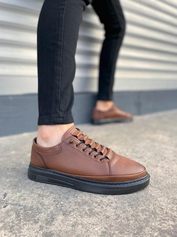 JY0535 Prime Bağcıklı Cilt Erkek Günlük Sneaker Ayakkabı CST - Taba - Image 1