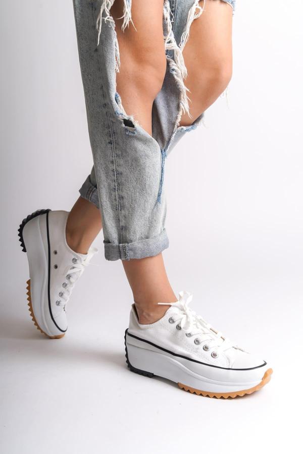 PARIS Bağcıklı Ortopedik Taban Kadın Sneaker Spor Ayakkabı  TBT - Beyaz - Image 1