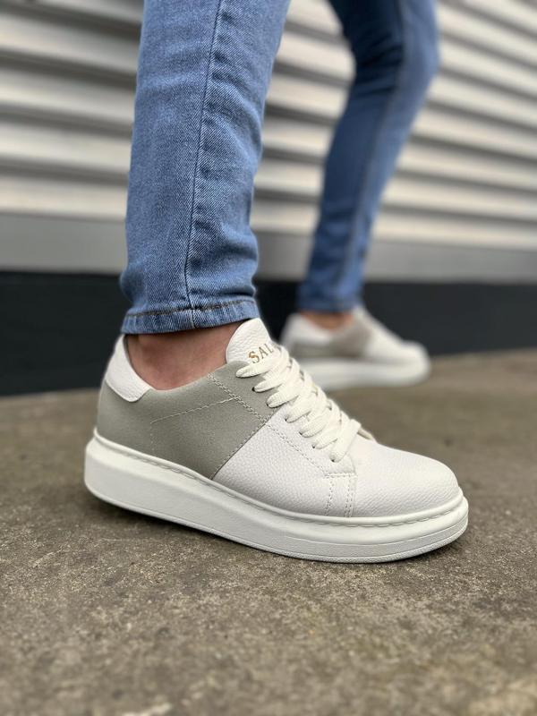 JY151 Boost Bağcıklı Cilt Süet Erkek Günlük Sneaker Ayakkabı CSBT - Beyaz/Gri - Image 1