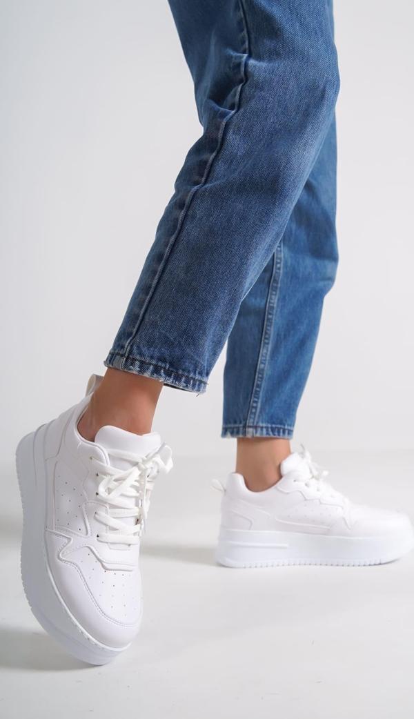 ALESSI Bağcıklı Ortopedik Taban Kadın Sneaker Spor Ayakkabı CBT - Beyaz - Image 1