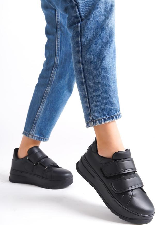 VALENCIA Bağcıksız Cırt Cırtlı Ortopedik Taban Kadın Sneaker Spor Ayakkabı CST - Siyah - Image 1