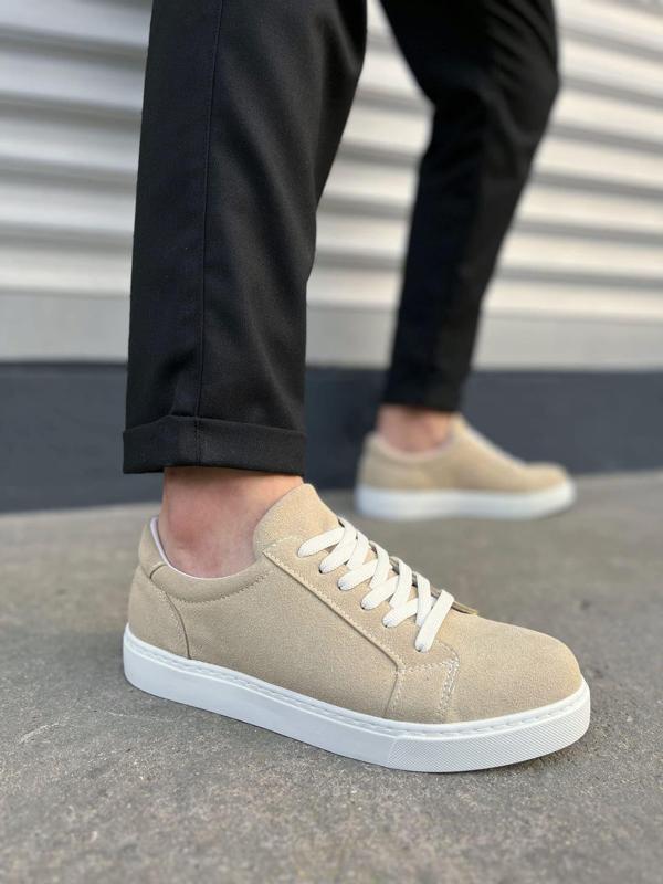 JY165 Elite Bağcıklı Süet Erkek Günlük Sneaker Ayakkabı SBT - Krem - Image 1