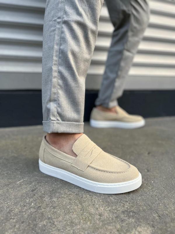 JY180 Estilo X Bağcıksız Süet Erkek Günlük Spor Klasik Ayakkabı SBT - Krem - Image 1
