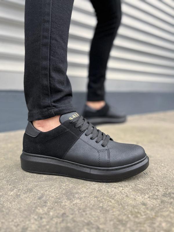 JY151 Boost Bağcıklı Cilt Süet Erkek Günlük Sneaker Ayakkabı CSST - Siyah - Image 1