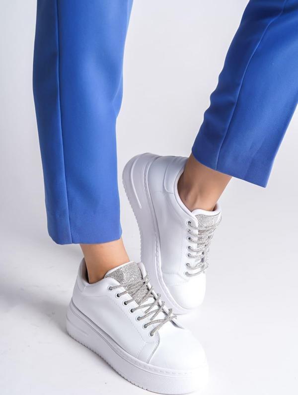 DELLA Bağcıklı Ortopedik Taban Taşlı Kadın Sneaker Spor Ayakkabı CBT - Beyaz - Image 1