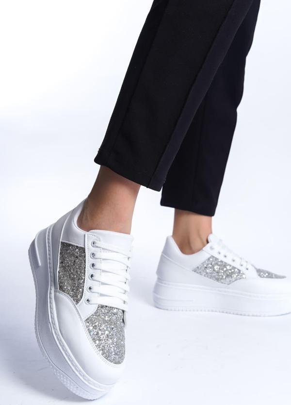 MIPA Bağcıklı Ortopedik Taban Simli Kadın Sneaker Spor Ayakkabı  CBT - Beyaz - Image 1