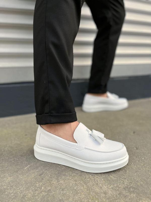 JY154 Blaze Bağcıksız Püsküllü Cilt Erkek Günlük Spor Klasik Ayakkabı CBT - Beyaz - Image 1