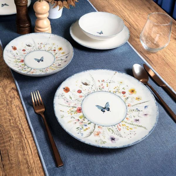 GÜRAL PORSELEN Flora Blue 16 Parça 4 Kişilik Yemek Takımı 48833 - Image 1
