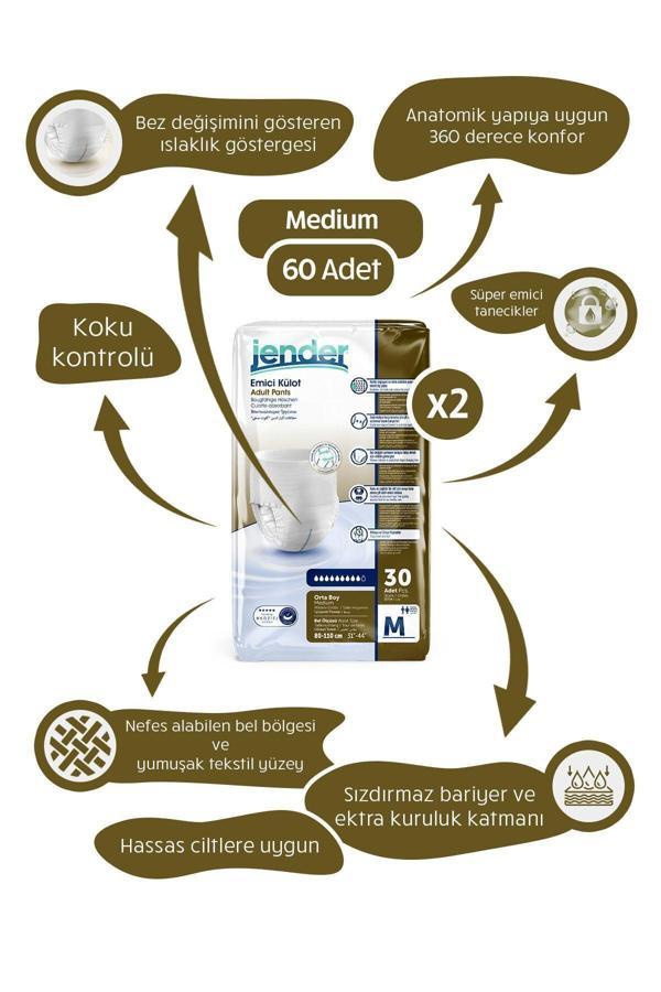 Jender Emici Külot Yetişkin Bezi Medium 30X2 60 Adet Külot - Image 1