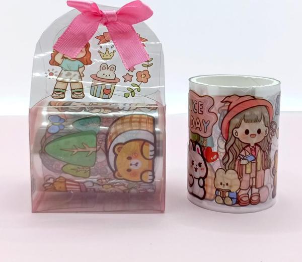 Fiyonk Çantalı Süslü Kız Şeffaf Desenli Bant - Pembe - Image 1