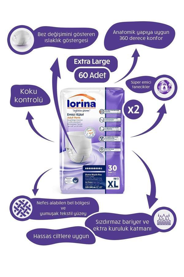 Lorina Emici Külot Hasta Bezi X Large 60'Lı - Image 1