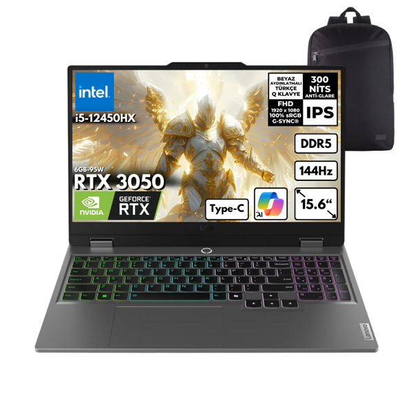 Lenovo LOQ i5-12450HX 32-GBDDR5 2 TBSSD RTX3050 (6GB-95W) 15.6" 144Hz Windows 11 Home + Sırt Çantası 83GS00Q8TRHMF51 - Image 1