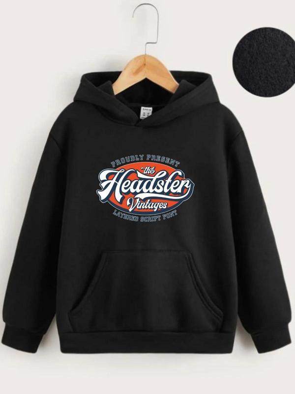 Çocuk Unisex Kapüşonlu Vintages Baskılı Sweatshirt - Siyah - Image 1