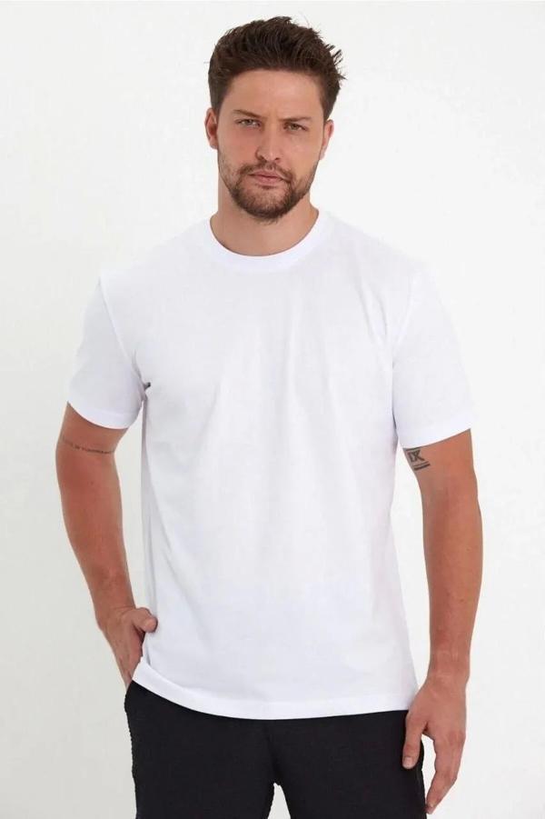 Erkek 24/1 Düz A Kalite Oversize T-shirt - Beyaz - Image 1