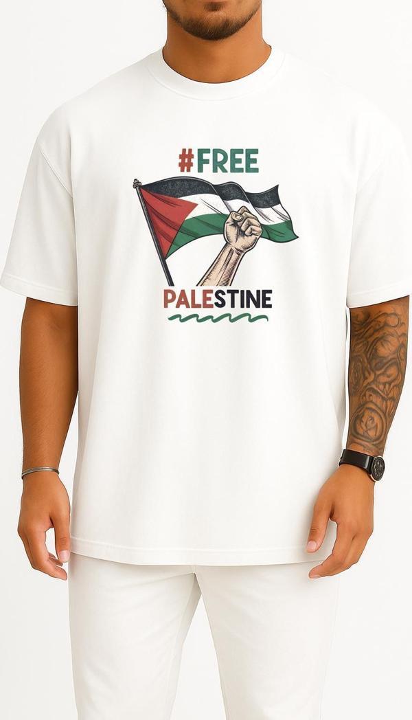 Oversize Free Palestine Göğüs Tasarımlı Unisex T-Shirt - Image 1
