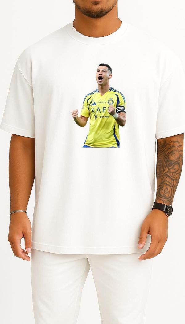 Oversize Cristiano Ronaldo Al Nassr Göğüs Tasarımlı Unisex T-Shirt - Image 1