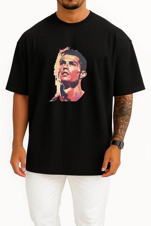 Oversize Cristiano Ronaldo Just Göğüs Tasarımlı Unisex T-Shirt - Image 1